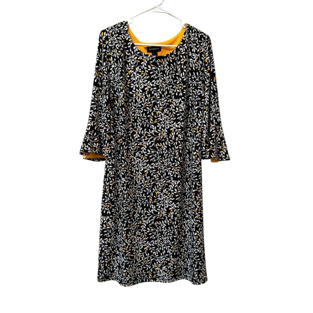 Liz Claiborne Women Size 14 Paisley Dress Long Sleeve Sheath Stretch Bell Sleeve